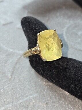 Large Lemon Quartz accented Filigree setting Solid Gold Ring